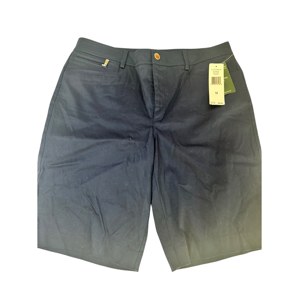 Lauren Ralph Lauren Shorts Womens 12 Navy Slimming Bermuda Cotton Stretch NEW